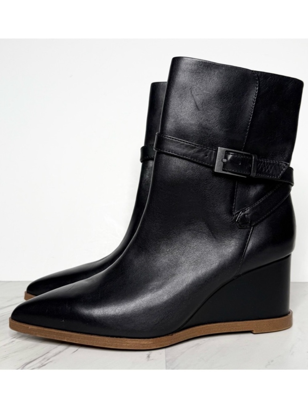 Sarto Franco Sarto Emina Black Leather Wedge Pointy Toe Bootie 8M